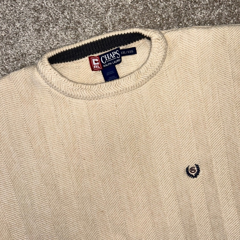 Vintage Chaps Ralph‎ Lauren Crewneck Sweater Men Size XXL Beige/Tan Preppy 90s